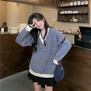 Heart Embroidered Striped Sweater