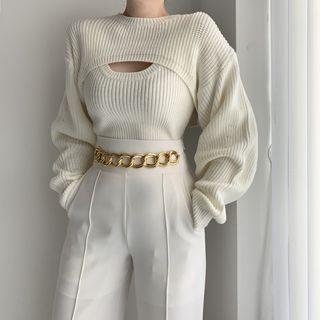 Set: Cropped Sweater + Knit Tank Top