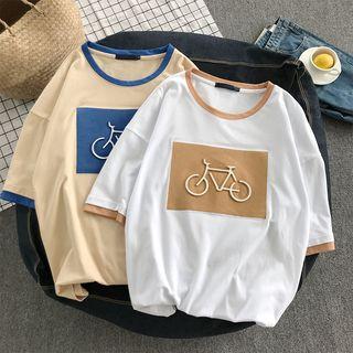 Couple Short Sleeve Print Panel T-shirt