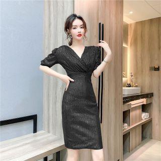 V-neck Sequined Midi Bodycon Dress