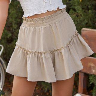 Plain Puff-sleeve Tie-front Cropped Top