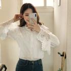 Lace-detail Bell-cuff Blouse White - One Size