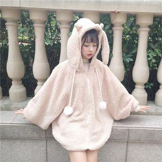 Pom Pom Hooded Coat Khaki - One Size