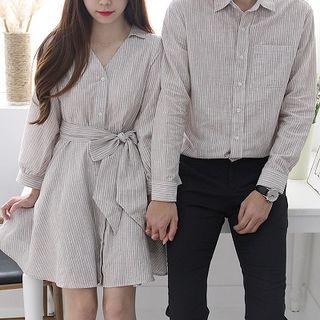Couple Matching Striped V-neck Shirt Dress / Striped Shirt