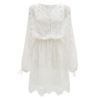 Long-sleeve A-line Eyelet Lace Dress