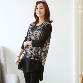 Set: Tartan Check Sleeveless Top + Asymmetric-hem Chiffon Top