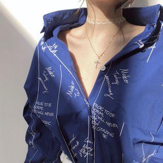 Lettering Striped Long-sleeve Loose-fit Shirt