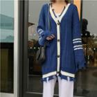 Striped Long Cardigan Blue - One Size