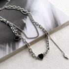 Heart Pendant Layered Alloy Necklace 1pc - Silver & Black - One Size