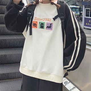 Color-block Printed Round-neck Pullover