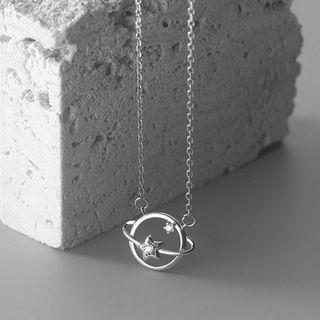 Planet Rhinestone Pendant Sterling Silver Necklace Necklace - S925 Silver - Silver - One Size