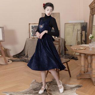 Turtleneck Top / Sleeveless Embroidered Dress