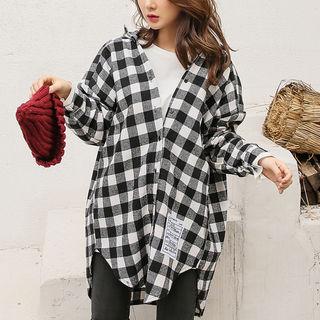 Lettering-patch Check Long Shirt