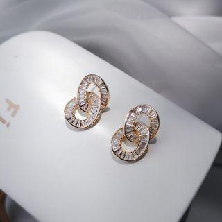 Rhinestone Interlocking Hoop Stud Earring As Shown In Figure - One Size