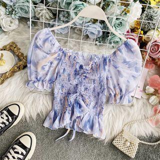 Tie-dye Drawstring Chiffon Blouse
