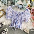 Tie-dye Drawstring Chiffon Blouse