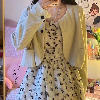 Spaghetti-strap Floral Mini A-line Dress / Cardigan