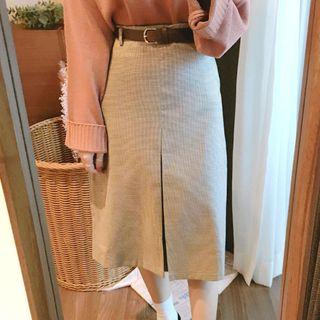 Check Slit Front A-line Skirt