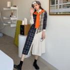 Plaid Panel Dress Beige & Dark Blue - One Size