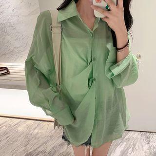 Long-sleeve Oversized Sheer Shirt