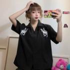 Camel Embroidered Short-sleeve Casual Shirt
