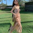Strapless Mesh Maxi A-line Dress