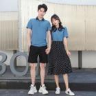Couple Matching Short-sleeve Polo Shirt / Dotted Midi A-line Skirt / Shorts / Set