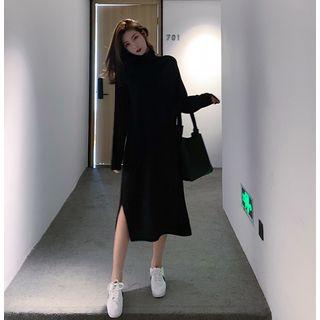 Turtleneck Side Slit Sweater Dress