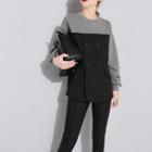 Mock Two-piece Pullover Gray & Black - One Size