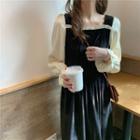 Mock Two Piece Velvet Dress Black - One Size