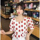 Dotted Square-neck Puff-sleeve Top