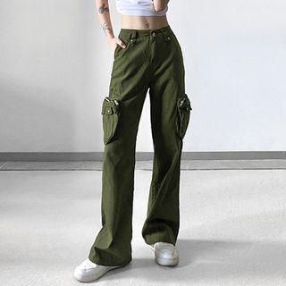 Plain Side Pocket Straight Leg Bootcut Pants