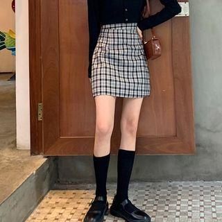 High-waist Check Mini Skirt