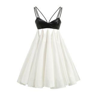 Spaghetti Strap Two-tone Cut-out Mini A-line Dress