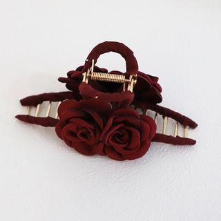 Rose Fabric Hair Clip Wine Red - One Size