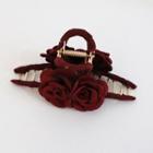 Rose Fabric Hair Clip Wine Red - One Size