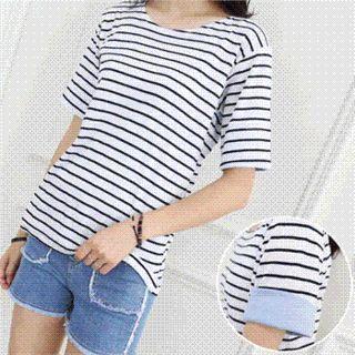 Cuffed-sleeve Stripe T-shirt