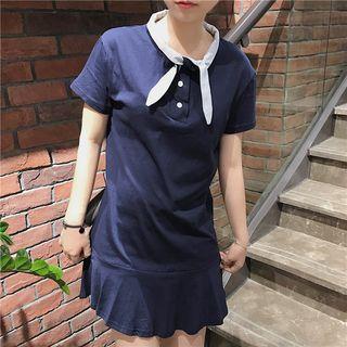 Insert Scarf Short-sleeve Mini Mermaid T-shirt Dress