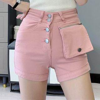 Detachable Pocket High-waist Denim Shorts