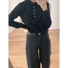 Collar-detail Half-placket Wool Blend Knit Top