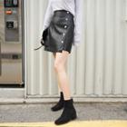 Wrap-front Buttoned Faux-leather Miniskirt