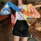 V-neck Gingham Panel Cardigan 4796 - Multicolour - One Size