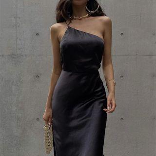 Asymmetrical Plain Midi Sheath Dress