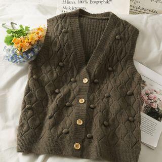 Pompom-accent Button-up Knit Vest In 6 Colors