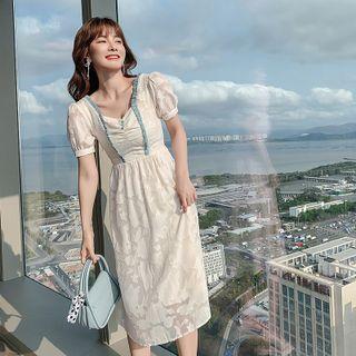 Short Sleeve Sweetheart Neckline Frill-trim Chiffon A-line Dress