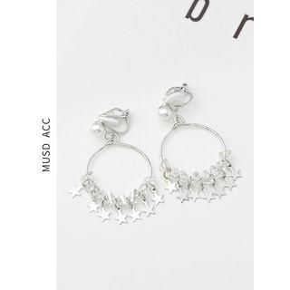 Faux Pearl Star Fringed Hoop Earring