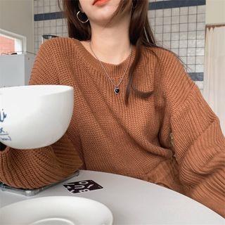 Long-sleeve Plain Loose-fit Knit Playsuit