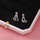 Yes No Lettering Sterling Silver Asymmetrical Earring 1 Pair - Stud Earrings - Yes & No - Silver - One Size