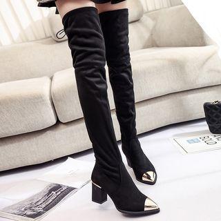 Over-the-knee Chunky-heel Cap-toe Boots