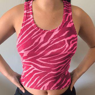 Zebra Print Halter Cropped Knit Tank Top